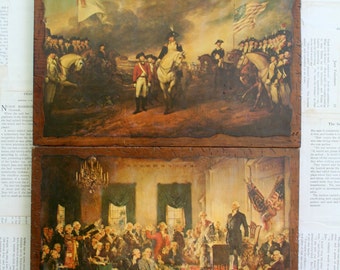 Awesome Vintage 1970's Scene At The Signing Of The Constitution and Surrender Of Cornwallis Prints Decoupaged On Wood Wall Hangings