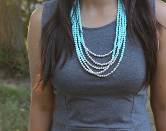 Sky Blue and Silver Layered Necklace.