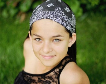 Hair Bandana, Black Bandanna, Hair Headwrap, Bandanna Headband, Black Wide Headband (#4001) S M L