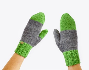 Knitted Mittens. Wool Mittens. Winter Gloves. Warm Mittens, Asymmetrical