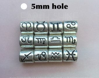 Zodiac Silver Dread bead, 1 pc, Super skinny, * For SMALL LOCS * please note SIZE .Small small small, Im not kidding