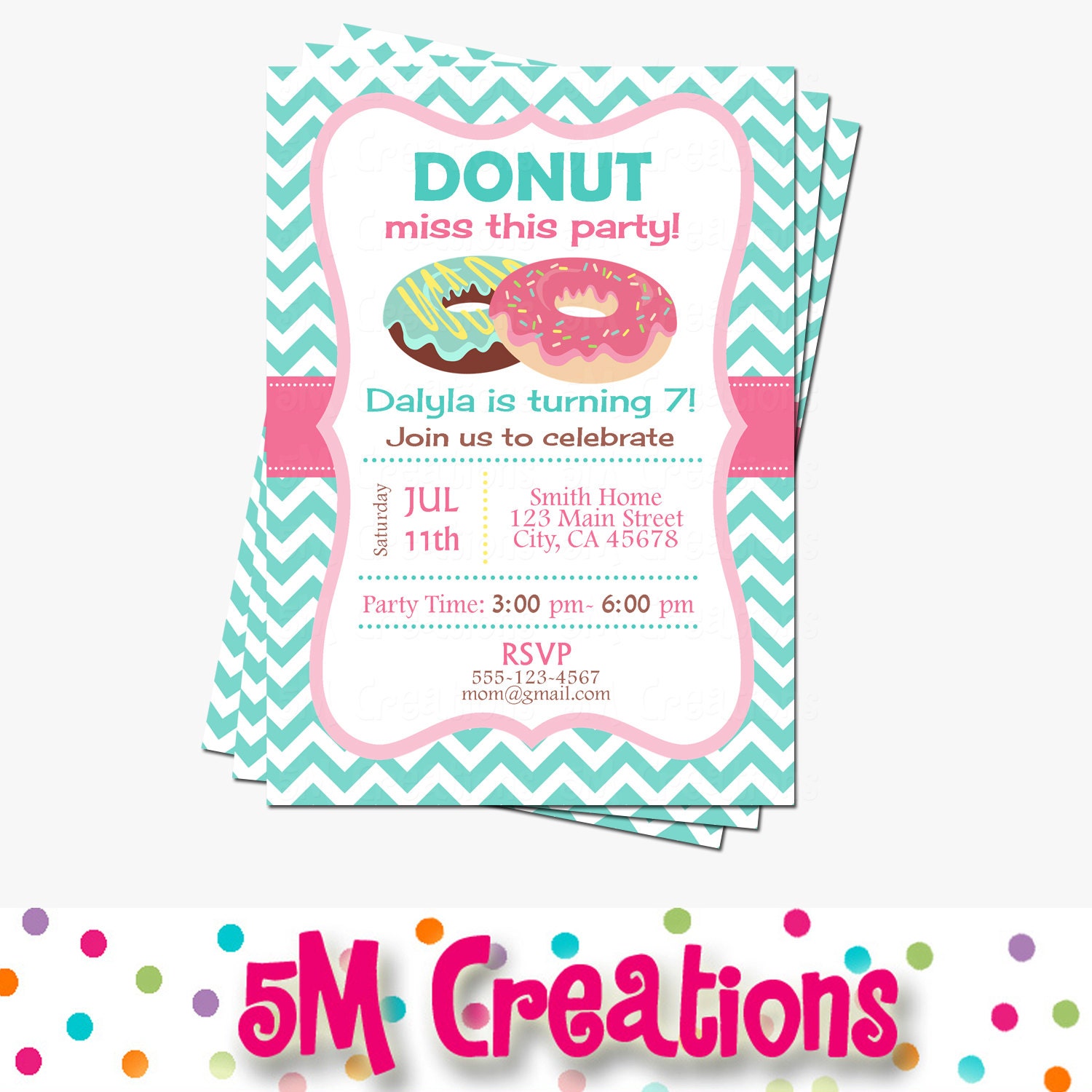 Donut Party Invitation Donut Birthday Party Invitation