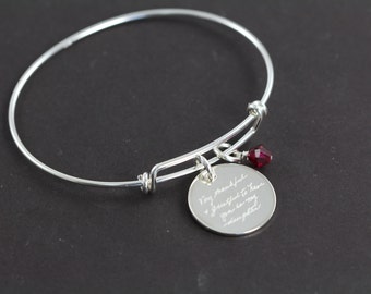 Engraved Handwriting Jewelry Pendant Bangle Bracelet, 925 Sterling Silver Jewelry