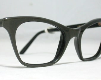 Vintage 60s Cat Eye Glasses. Gold/Gray on Top of Black