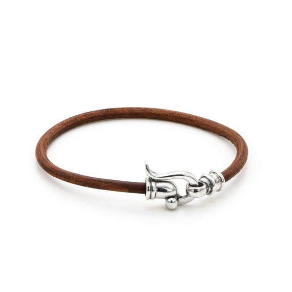 LEATHER BRACELET/ brown leather bracelet/ silver sterling