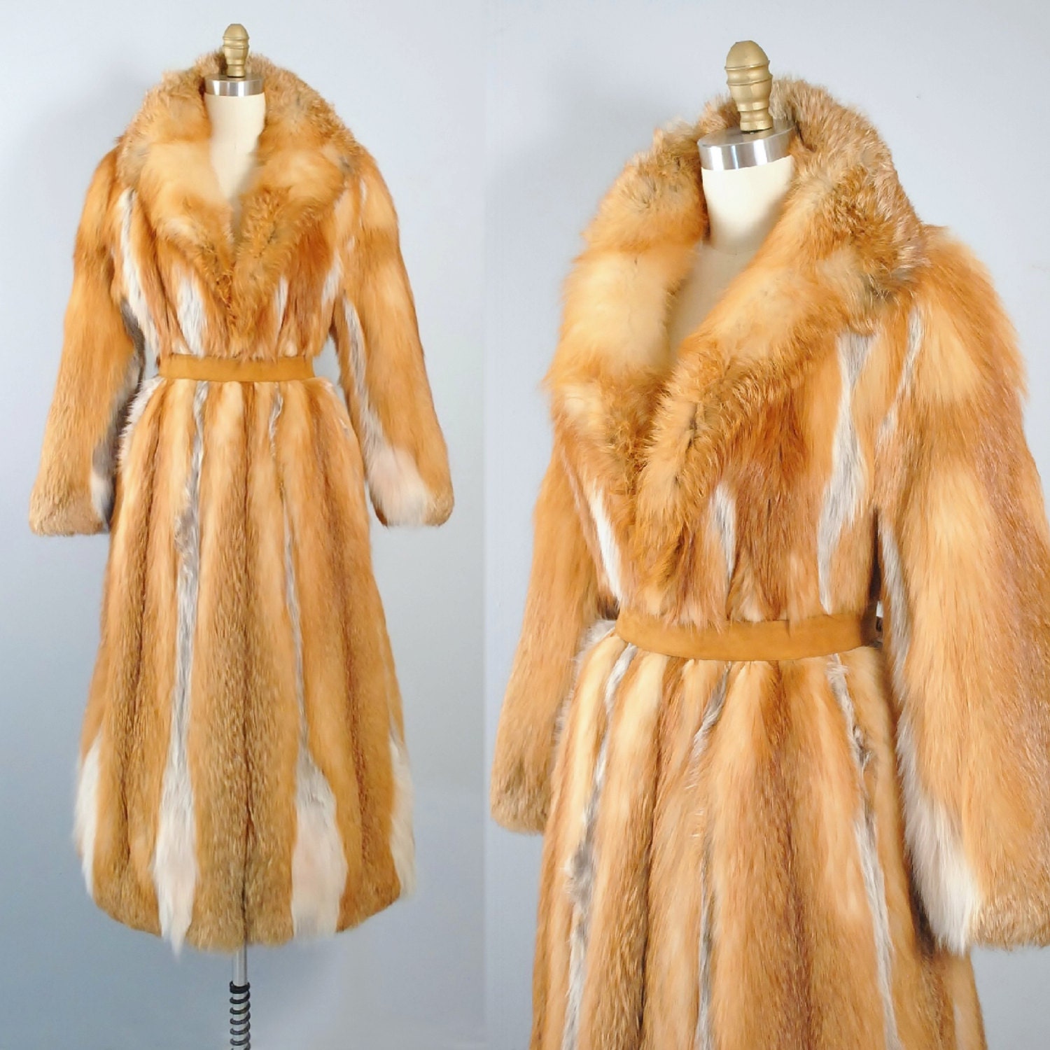full length red fox fur coat