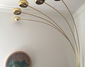 vintage mid century modern brass arc orb floor lamp / spider pod lamp / light settings