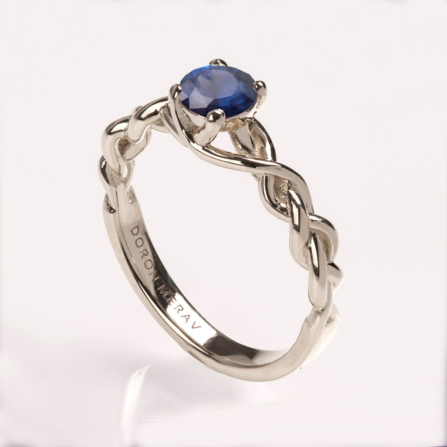 Braided Engagement Ring No.2 14K White Gold and Sapphire