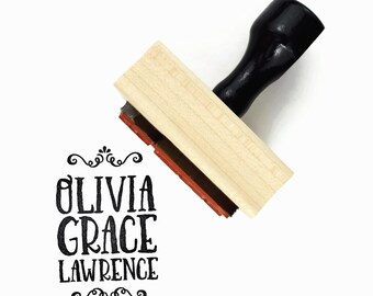 Custom Name Rubber Stamp (Three Lines) - Business or Personal Name Stamp - Branding Personalized Customized
