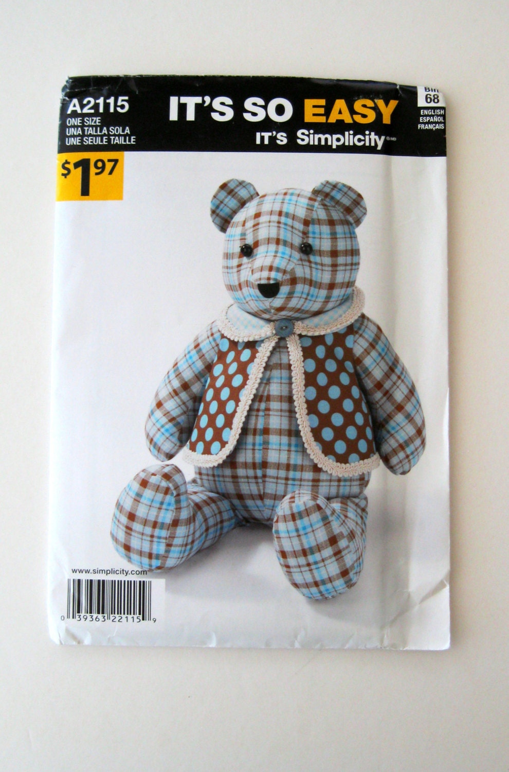 Teddy Bear Pattern Simplicity A2115 Stuffed Bear with Vest