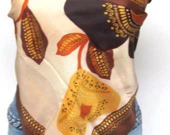 Vintage Floral Brown Rust Mustard Yellow Large Scarf Shawl