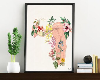 Flowery uterus feminist collage Woman gift Medicine student gift- Wall decor art, Anatomical home Pregnancy gift SKA111WA4