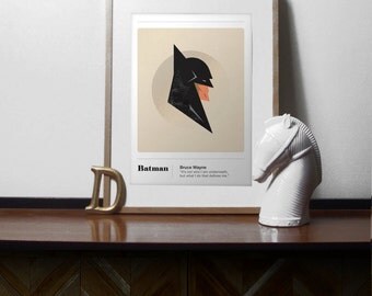 DC Comics Inspired Batman Print, A4, Batman, Batman Gifts, Bruce Wayne, Minimalist Movie Poster, Superhero prints, wall art, minimal print