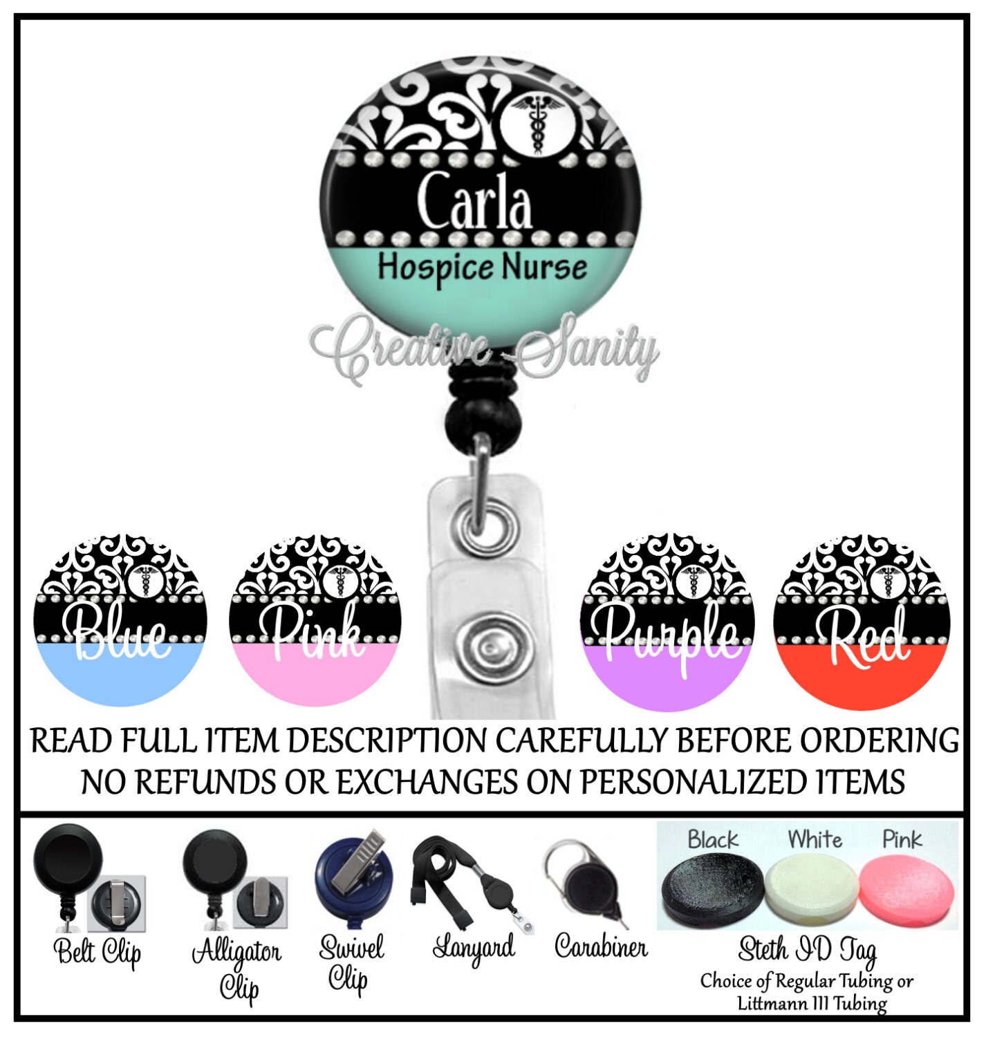 Personalized Nurse Retractable ID Badge Holder by CreativeSanity