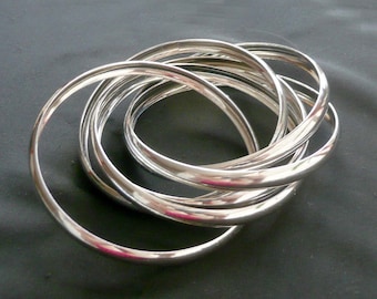 Silver Bangle Bracelets Set of 6 Joined Together