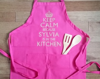 Personalized Keep Calm apron, womens cooking apron, personalized apron, gift for women, high quality Two Pocket Apron, womens gift