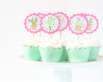 Cactus Cupcake Toppers Fiesta Baby Shower Succulent Cupcakes Cactus Party Supplies Cinco de Mayo Party Fiesta Decorations Cactus Cake Topper