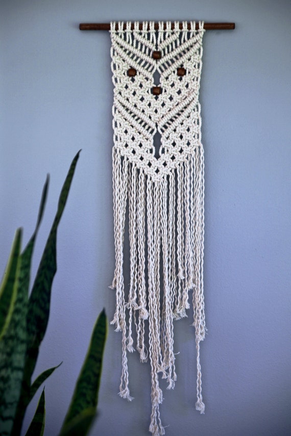 Small Macrame Wall Hanging Natural White Cotton Rope w/