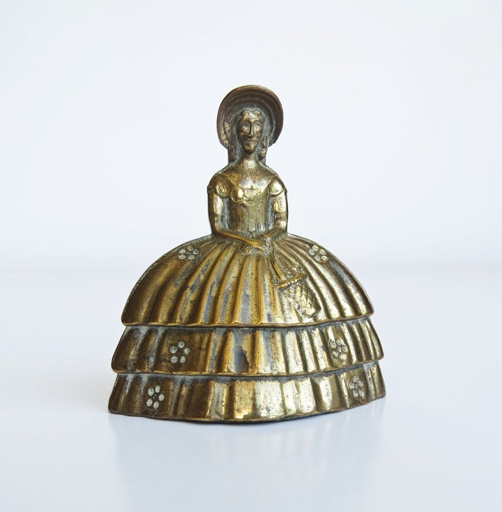 Vintage Crinoline Lady Brass Figurine Ornament Made in