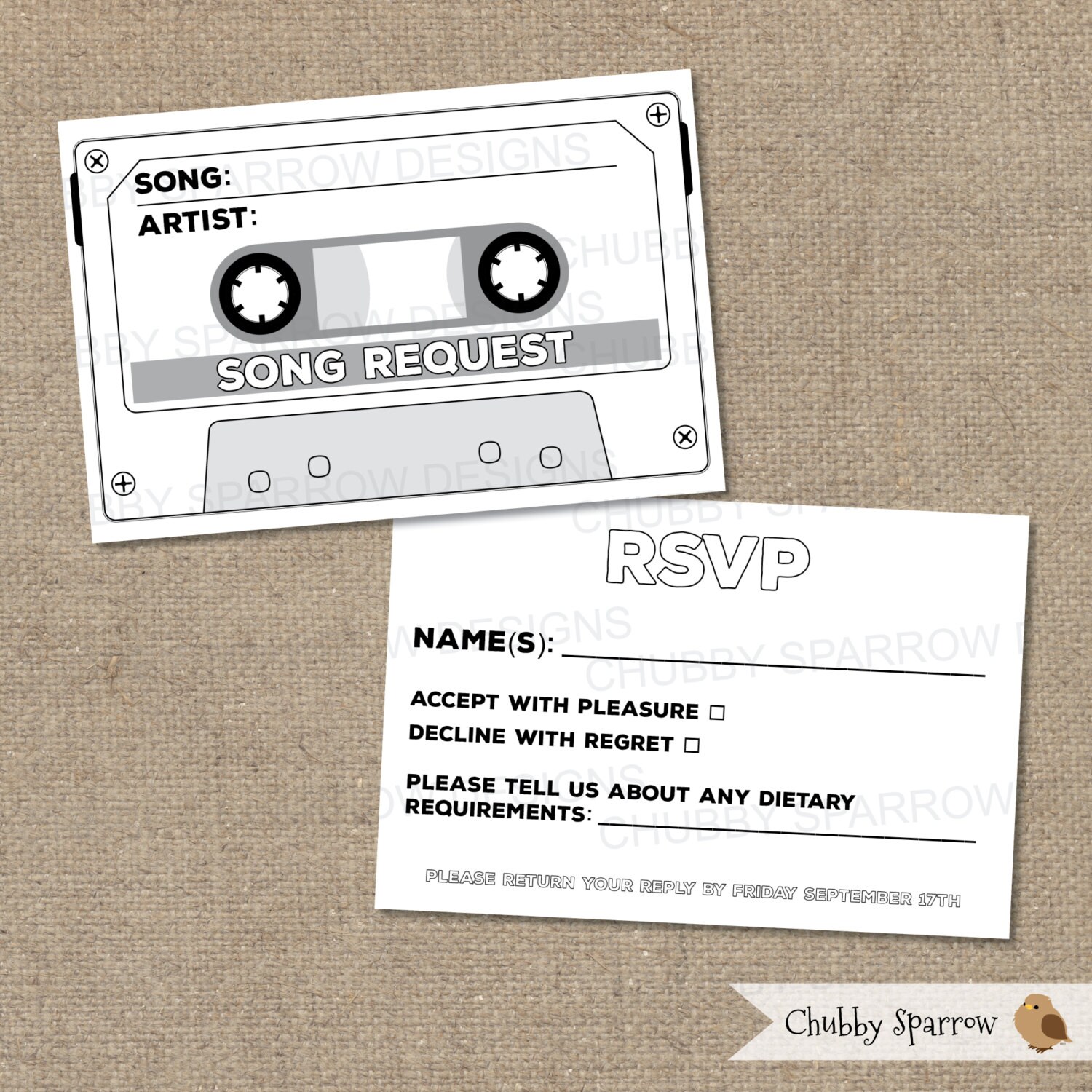 Song Request Cards RSVP Reply Printable Wedding/Birthday