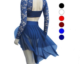 Romantic Lyrical Dance Costume - Several Colors - Lyrical Dance Costumes - Lace Long Sleeve Top and Sheer Skirt