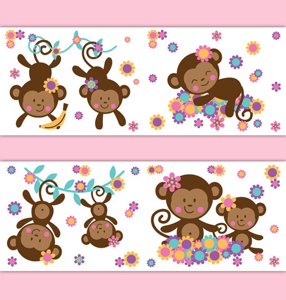 MONKEY WALLPAPER BORDER Decals Girl Safari Animal Nursery Wall