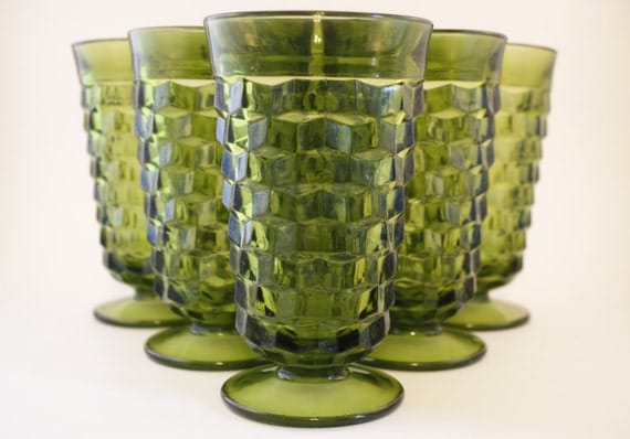 Green Glassware Set Of 6 By Tatteredchesterfield On Etsy