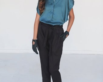 Elegant maxi black pants with pockets 3003