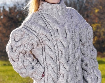 Luxurious Snowy White Hand Knitted Mohair Sweater