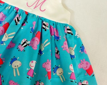 Peppa pig dress, girls monogrammed peppa pig dress, peppa pig birthday, personalized, peppa pig outfit, gift,