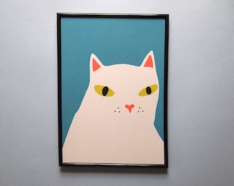 White cat print Cat print Cats I like cats by ilikeC