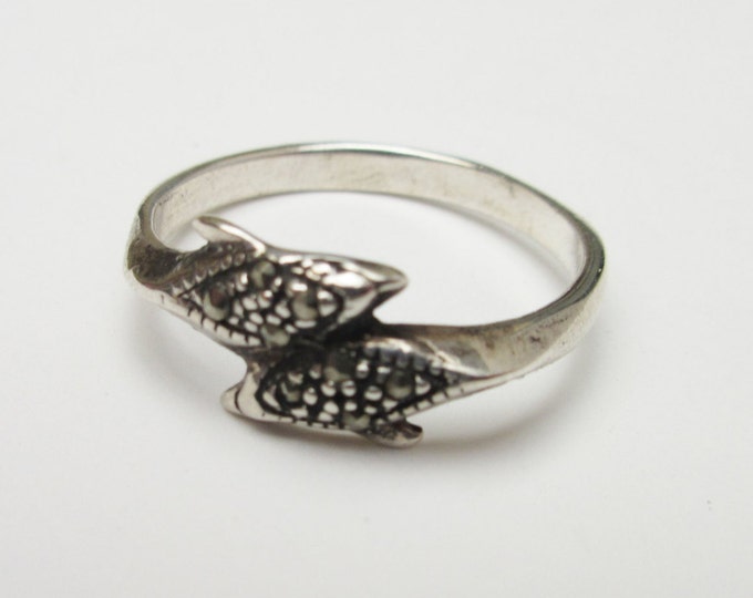 Sterling Dolphin Ring with studs and marcasites size 8 1/2