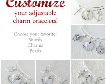 Custom Charm Bracelet - Adjustable Bangle