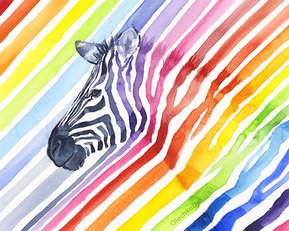 Watercolor Zebra Rainbow Rainbow Zebra Painting by OlechkaDesign