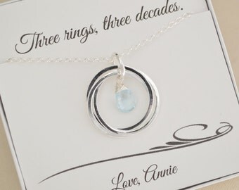 30th Birthday Gift for Women, 30th Birthday for her, 3rd Anniversary gift, 3 Sister Necklace, December Jewellery, Blue Topaz necklace