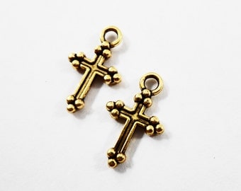 Gold Cross Charms 14x8mm Antique Gold Cross Pendants, Catholic Charms, Religious Charms, Gold Metal Charms for Jewelry Craft Supplies 15pcs