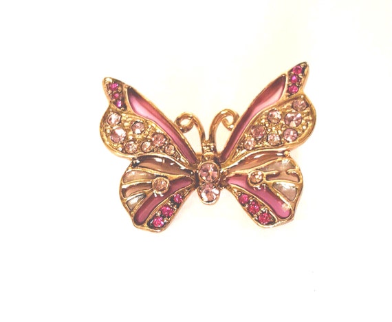 Pink Butterfly Brooch Pin Vintage Liz Claiborne Rhinestone