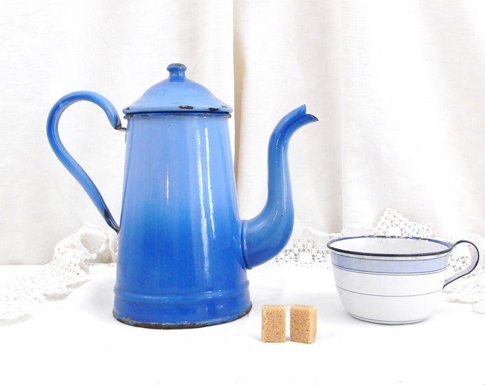Antique 2 Tone Blue Enamelware Cafetière / Coffee Pot / French Country Decor / Retro Vintage Home Interior / kitchenalia Cottage Kitchen