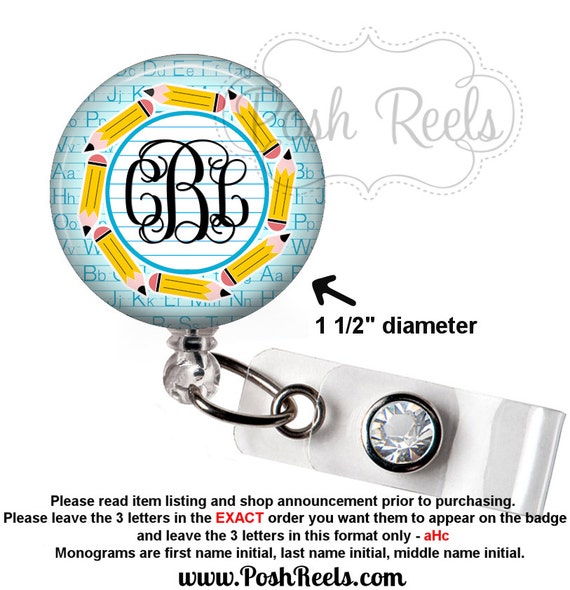 Monogram Teacher Badge Holder Retractable Badge Reel