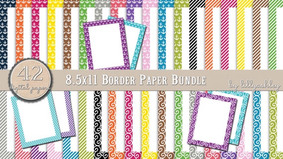 Printable Paper Bundle Set of 42-Border Paper 8.5x11 JPG