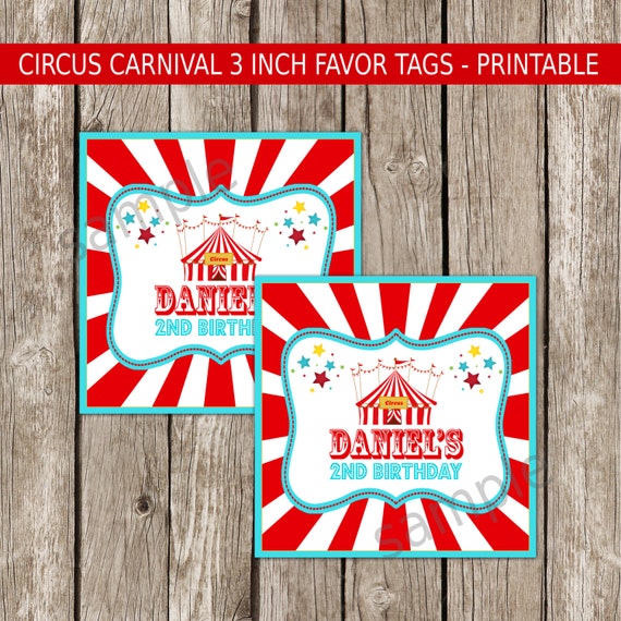 Vintage Carnival Favor Tags Red & Blue Carnival Circus