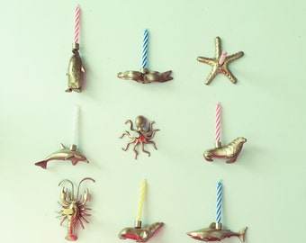 Animal Candle Holders Birthday Cake Toppers, Gold, Silver, Mini Party Animals, Circus Zoo theme