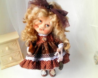 Cloth Doll, Doll,Textil Doll, 24sm,art doll,handmade,collectible art doll