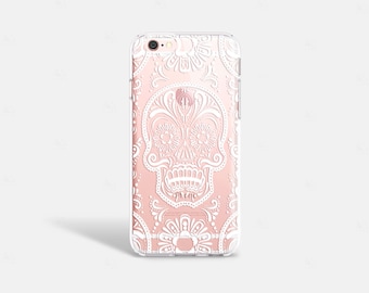 Sugar Skull iPhone 7 Case Clear Halloween Phone Case iPhone 8 Case Clear iPhone 7 Plus Case Clear iPhone X Case Samsung Galaxy S8 Case
