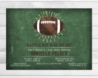 Chalkboard Football Baby Shower Invitation, Boy Digital Printable Invite Vintage, Watercolor, Gold