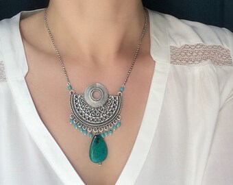 thnic Charm Turquoise long necklace Boho Jewelryng necklace