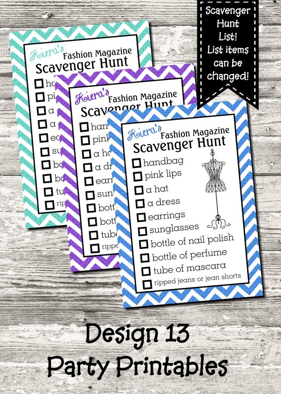 Items similar to Fashion Magazine Scavenger Hunt List 10 Color Choices