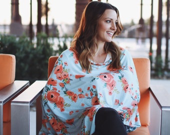 Coral Poppy Nursing Poncho Doubles as a Carseat Cover/ Full Coverage Nursing Cover