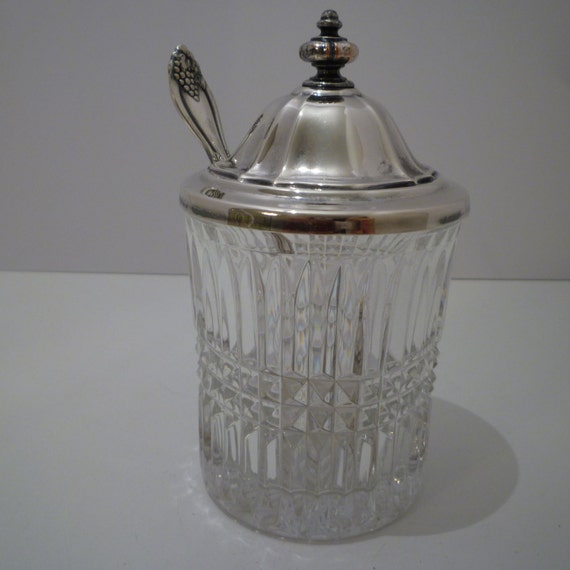 JAM JAR SERVER Set. Jelly Condiments Jar with Spoon. Vintage