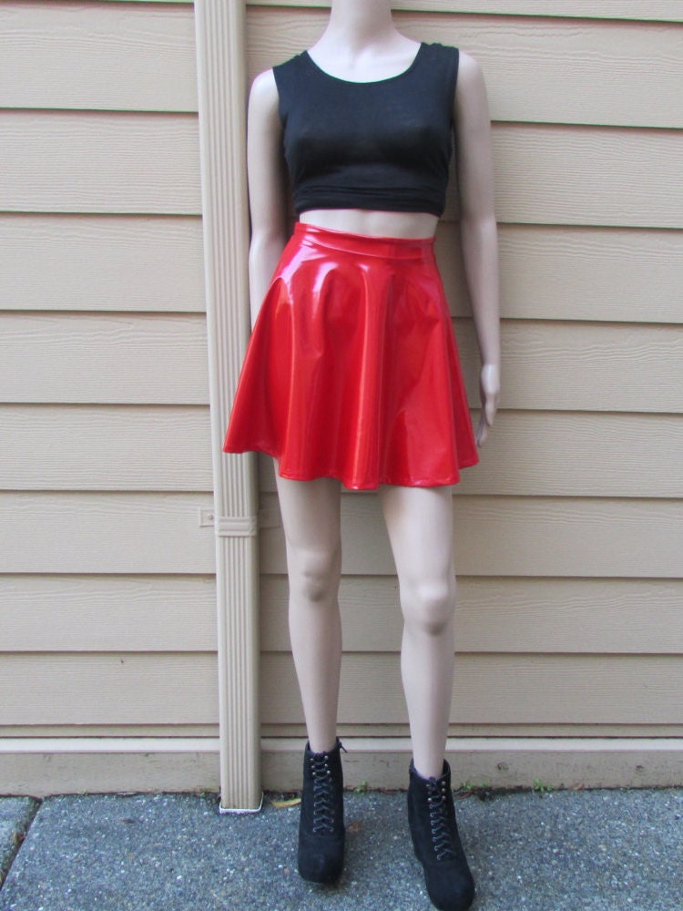 red pvc skater skirt